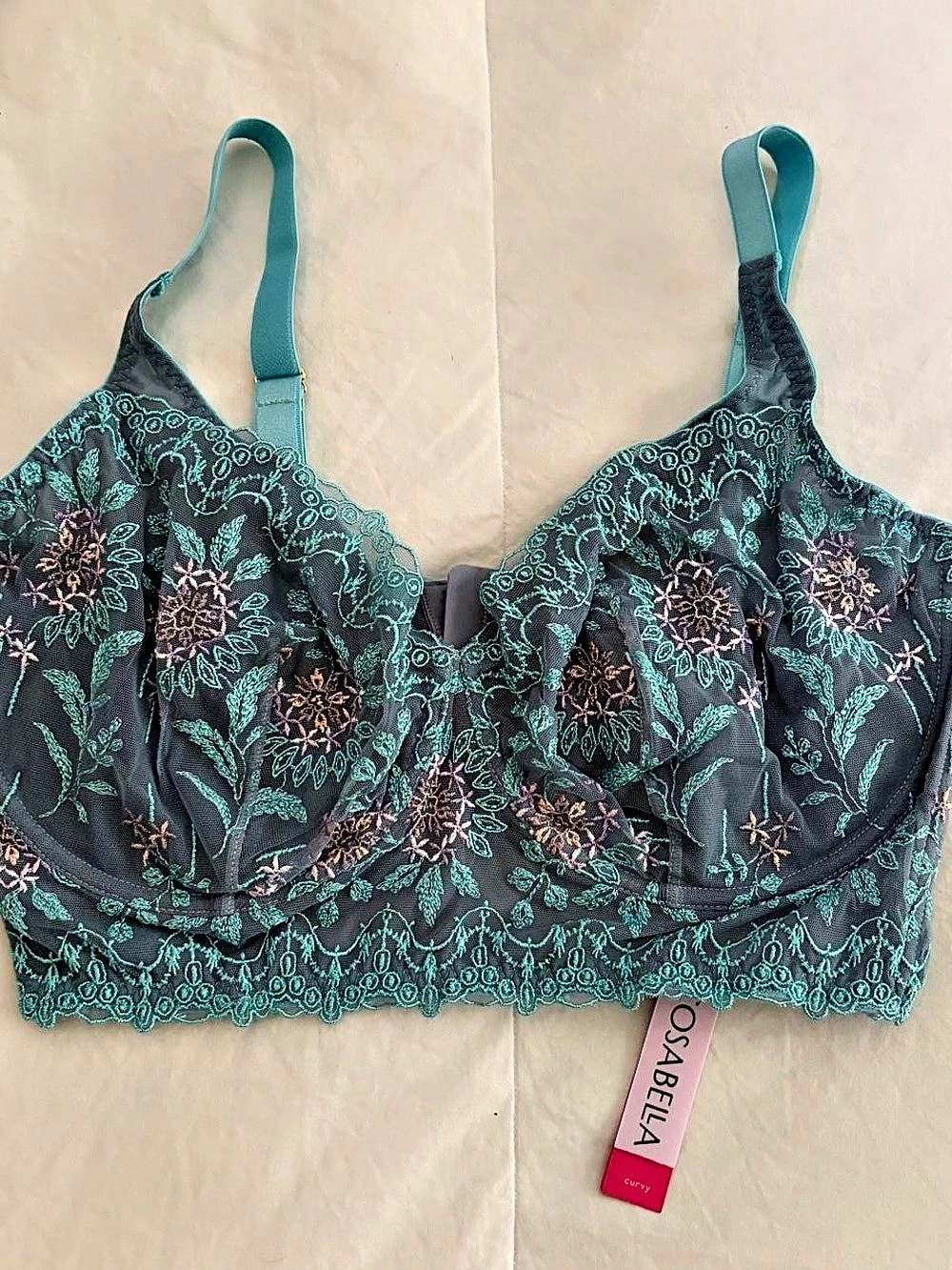 Cosabella Ushas Curvy MDD Bralette Floral Lace Blue & Pink Medium NWT